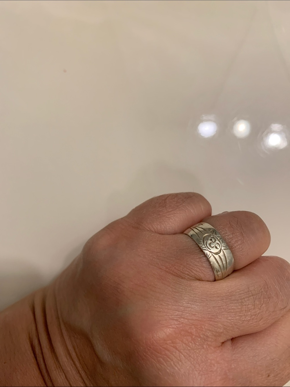 Engraved Silver Floral Band Ring - Silver